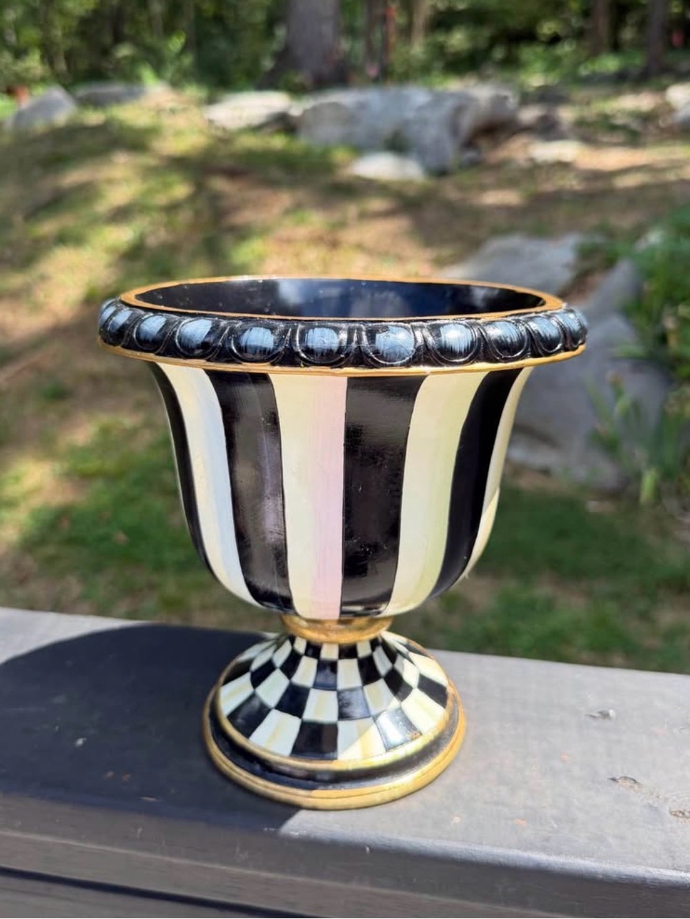 Mackenzie-Childs Tabletop Check and Stripe Urn (Courtly Check)